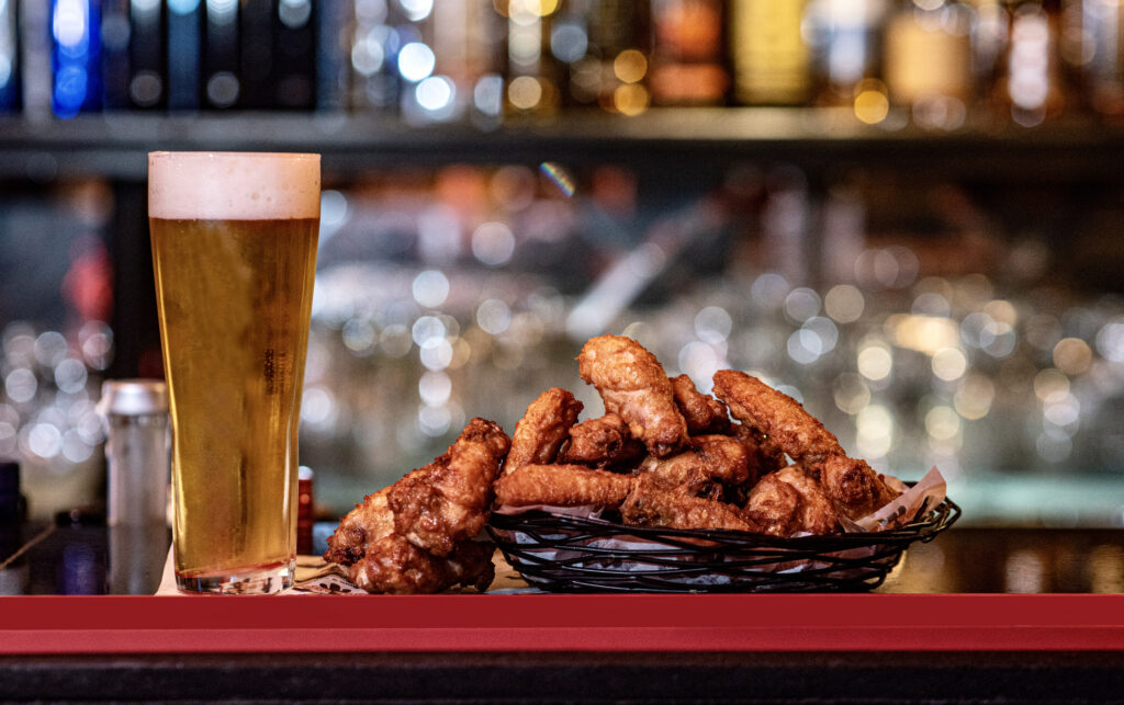 Wings and a beer at a local sports bar