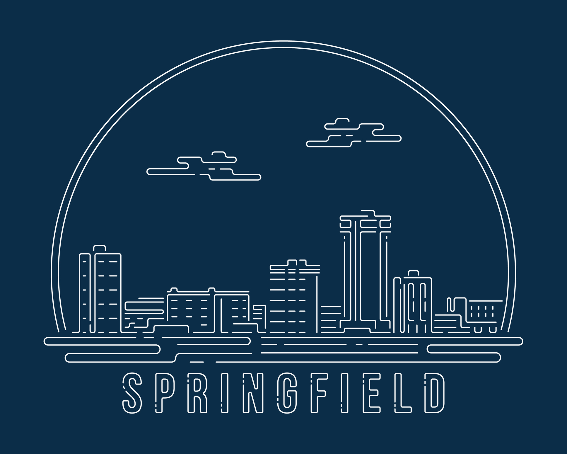 Springfield skyline illustration on a navy background