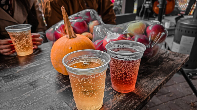 Close-up of apple cider and fall decor during a fall weekend in Springfield